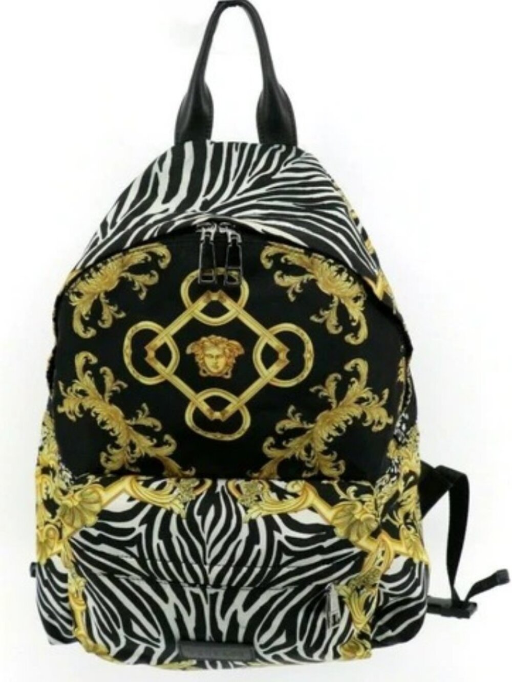 Versace Nylon Baroque Zebra Print Backpack Black Multicolor DFZ5350
